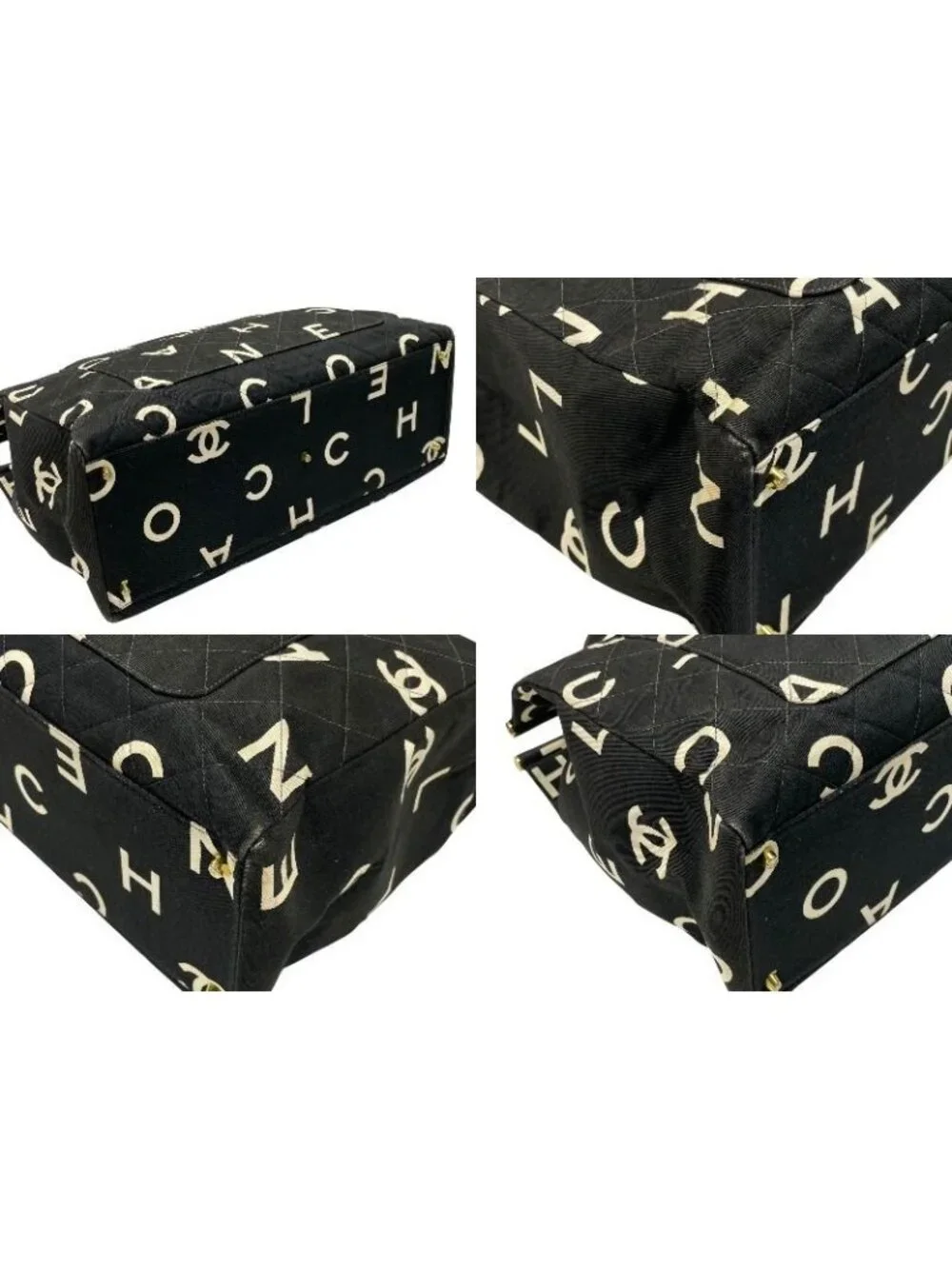 Chanel By Sea Line Tote Bag CC Logo Icon Cotton Canvas Black Gold